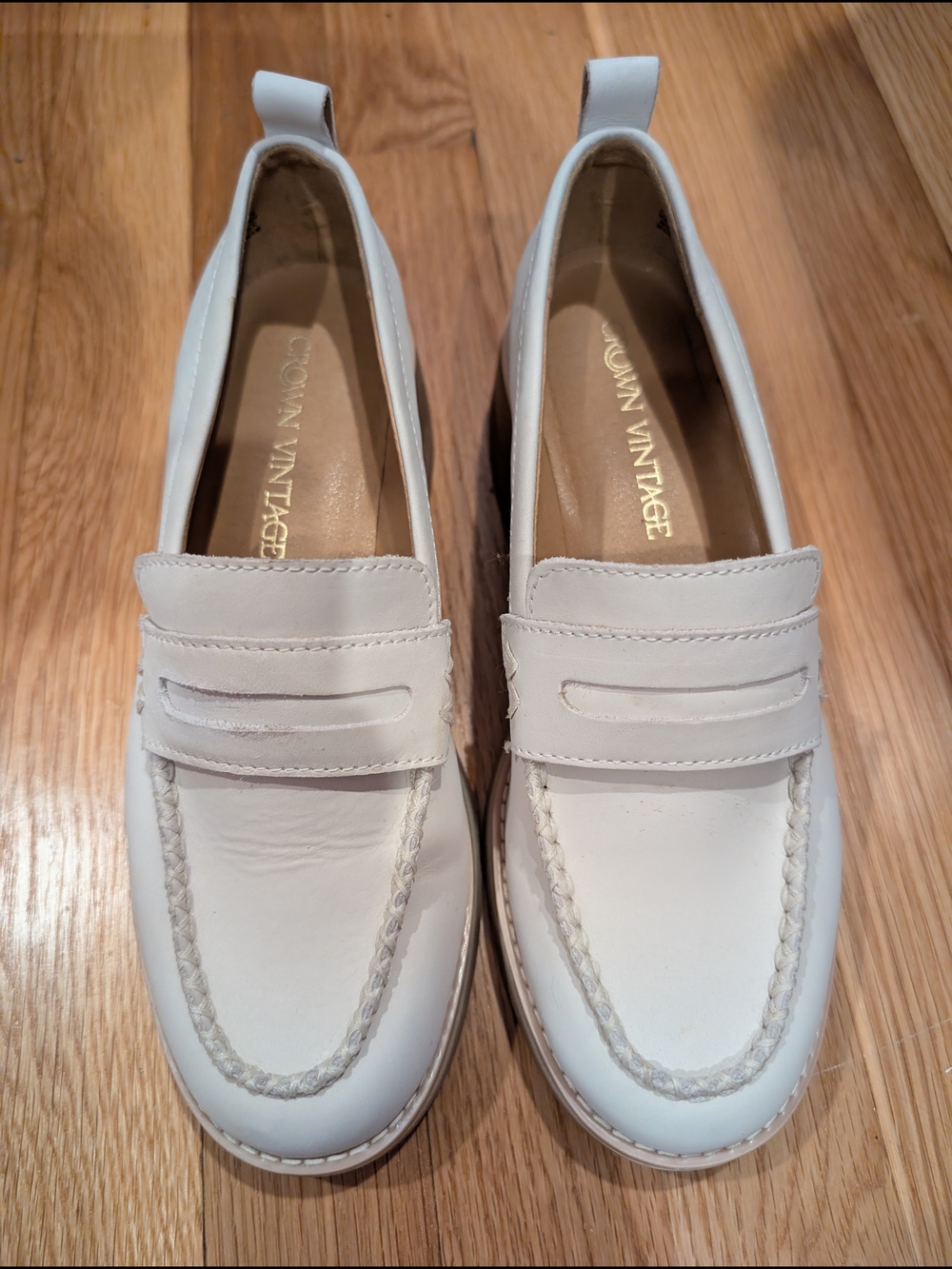 White Leather Chunky Penny Loafers - Crown Vintage - Picture 1 of 6